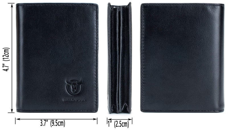 BULLCAPTAIN Genuine Leather Men Wallet RFID Blocking Bifold Wallets ID Window Credit Card Holder (Black) - Image 2