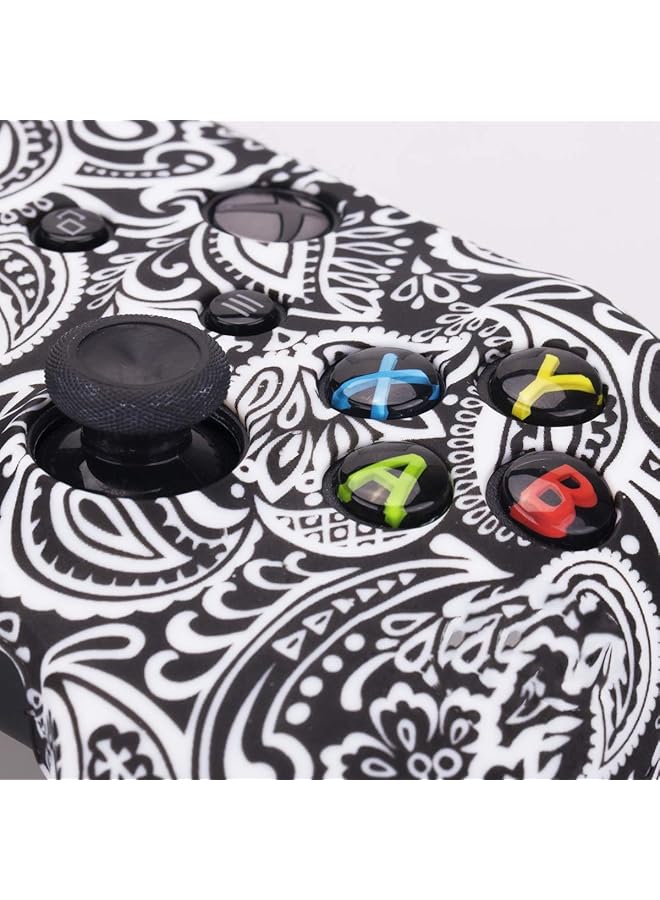 Printing Rubber Silicone Cover Skin Case For Xbox One S/X Controller X 1(Flowers&White) With Pro Thumb Grips X 8 - Image 4