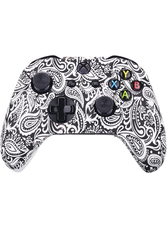 Printing Rubber Silicone Cover Skin Case For Xbox One S/X Controller X 1(Flowers&White) With Pro Thumb Grips X 8 - Image 2