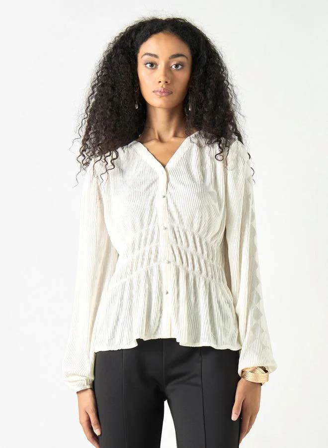 2Xtremz 2Xtremz Textured V-neck Top with Long Sleeves