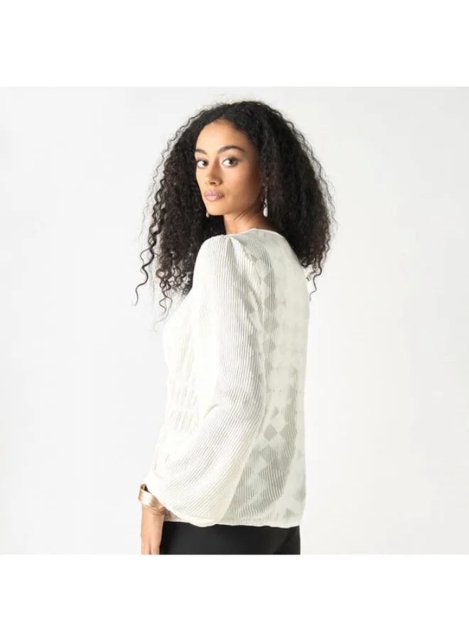 2Xtremz 2Xtremz Textured V-neck Top with Long Sleeves