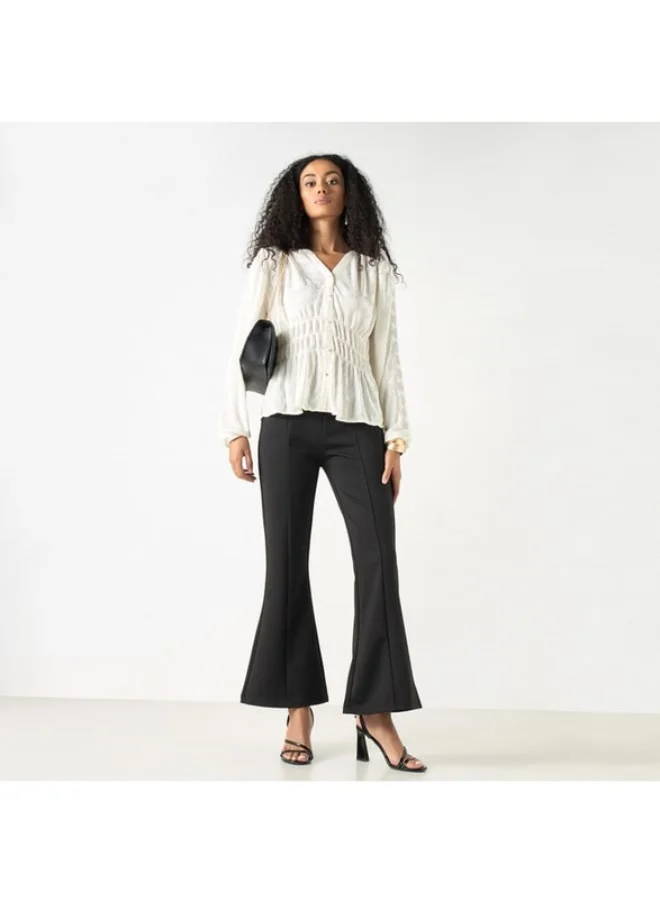 2Xtremz 2Xtremz Textured V-neck Top with Long Sleeves