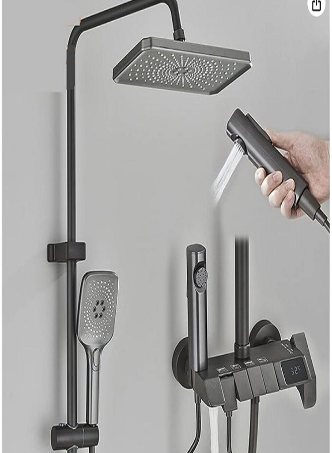 Bathroom Thermostatic Shower Mixer Set Bathroom Intelligent Piano Keys Shower Faucet Digital LCD 4 Function Wall Mount Rainfall Cold Hot Water Bathroom Shower System Overhead Rainfall Shower Head Twin  - Image 1