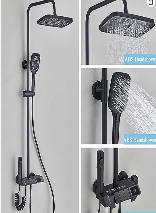 Bathroom Thermostatic Shower Mixer Set Bathroom Intelligent Piano Keys Shower Faucet Digital LCD 4 Function Wall Mount Rainfall Cold Hot Water Bathroom Shower System Overhead Rainfall Shower Head Twin  - Image 2