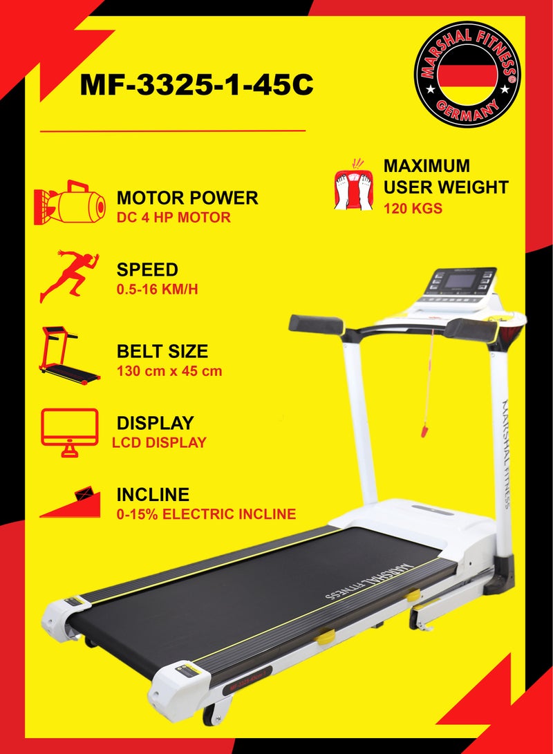 Marshal Fitness MF-3325-1-45C Electric Incline 4 HP DC Motor Foldable LCD Display Treadmill With Bluetooth MP3 USB And Speaker For Home Use - Image 4