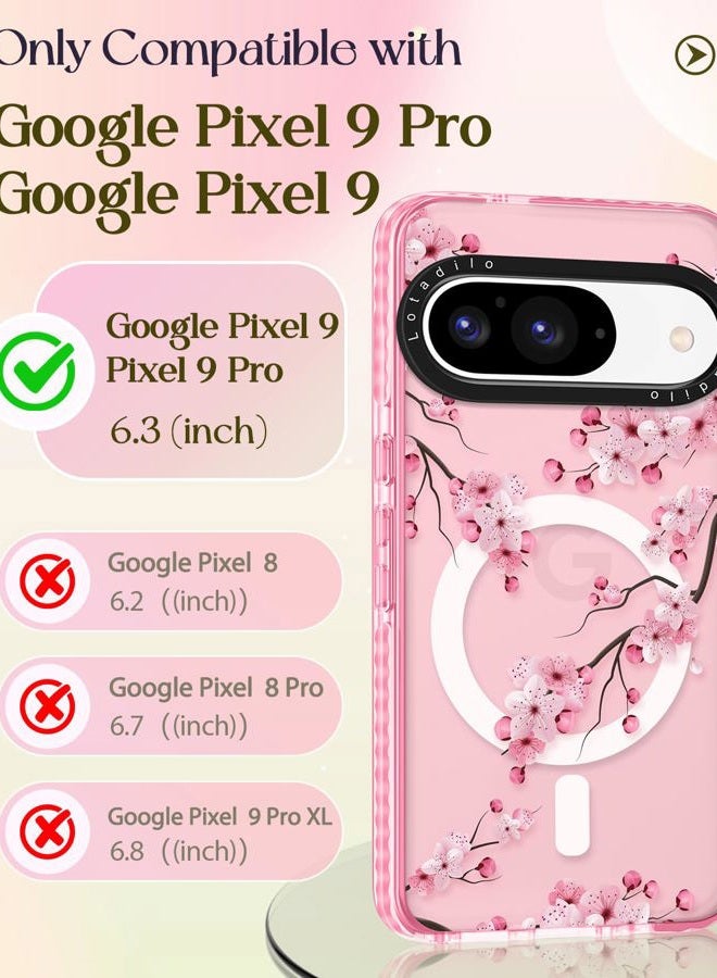 LOTADILO Cute for Google Pixel 9 Pro/9 Case - Compatible with Magsafe Magnetic Ring Holder Stand Kickstand for Women Girls Girly Funny Fashion TPU Phone Case, Peach Blossom - Image 2