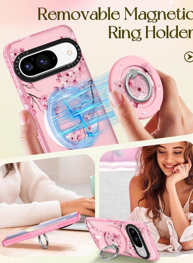 LOTADILO Cute for Google Pixel 9 Pro/9 Case - Compatible with Magsafe Magnetic Ring Holder Stand Kickstand for Women Girls Girly Funny Fashion TPU Phone Case, Peach Blossom - Image 4