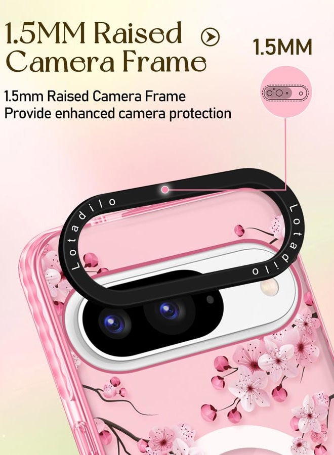LOTADILO Cute for Google Pixel 9 Pro/9 Case - Compatible with Magsafe Magnetic Ring Holder Stand Kickstand for Women Girls Girly Funny Fashion TPU Phone Case, Peach Blossom - Image 3