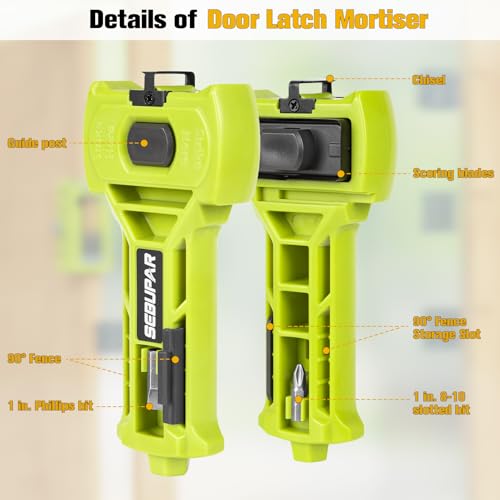 Sebupar Door Latch Kit, Door Latch Mortise Tool for Accurate Scoring and Chiseling, Door Installation Kit Fits for Square or Round Latch, 1-3/8" or 1-3/4" Thick Doors, Built-in Scoring and Chisel Tools - Image 3