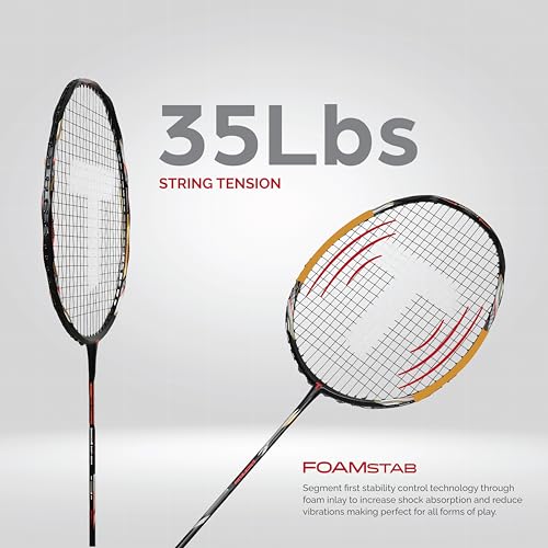 TANSO Black Aeroray Strung Professional Badminton Racket (35 Lbs Tension, 6.5mm Ultra Slim Solid Shaft, Recommended by Padukone School of Badminton) - Image 2