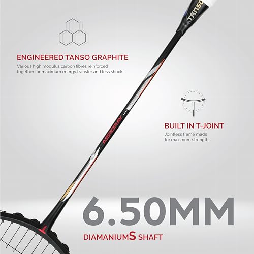 TANSO Black Aeroray Strung Professional Badminton Racket (35 Lbs Tension, 6.5mm Ultra Slim Solid Shaft, Recommended by Padukone School of Badminton) - Image 3