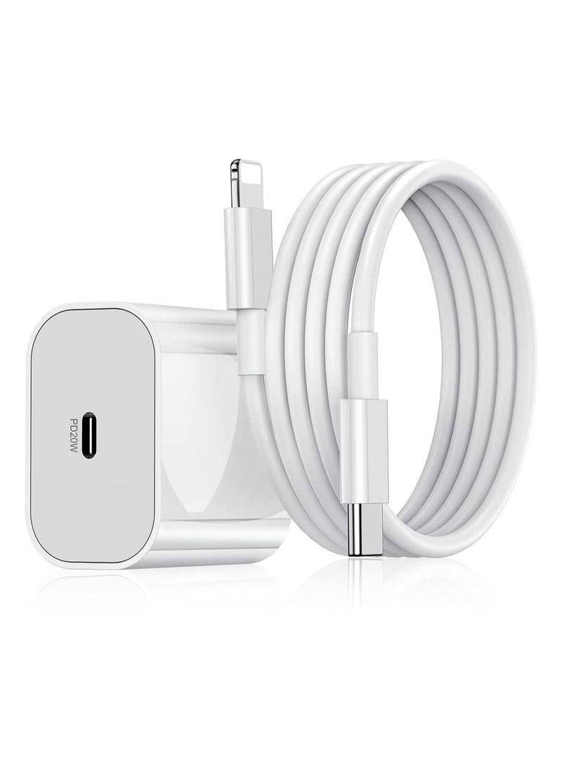 20W Type-C PD Super Fast Charger Wall Adapter [with 1M Type C to Lightening Cable] for Quick Charge 3.0 & Power Delivery 3.0 Compatible for iPhone 13/13 Mini/13 Pro Max/12/12 Pro Max, iPad Mini/Pro,