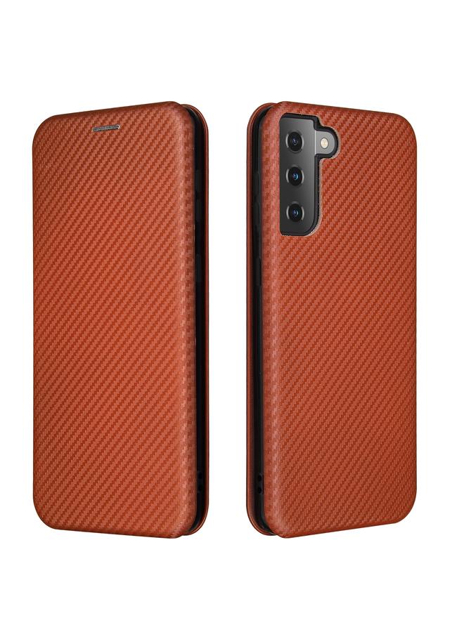 اس-توب جراب لهاتف Samsung Galaxy S21+ 5G مصنوع من ألياف الكربون بتصميم أفقي قابل للطي مصنوع من مادة TPU + PC + جلد PU مع فتحة للبطاقات - Image 2