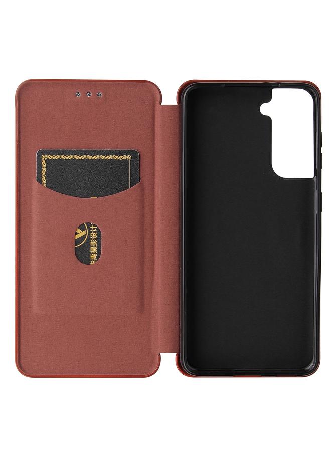 اس-توب جراب لهاتف Samsung Galaxy S21+ 5G مصنوع من ألياف الكربون بتصميم أفقي قابل للطي مصنوع من مادة TPU + PC + جلد PU مع فتحة للبطاقات - Image 4