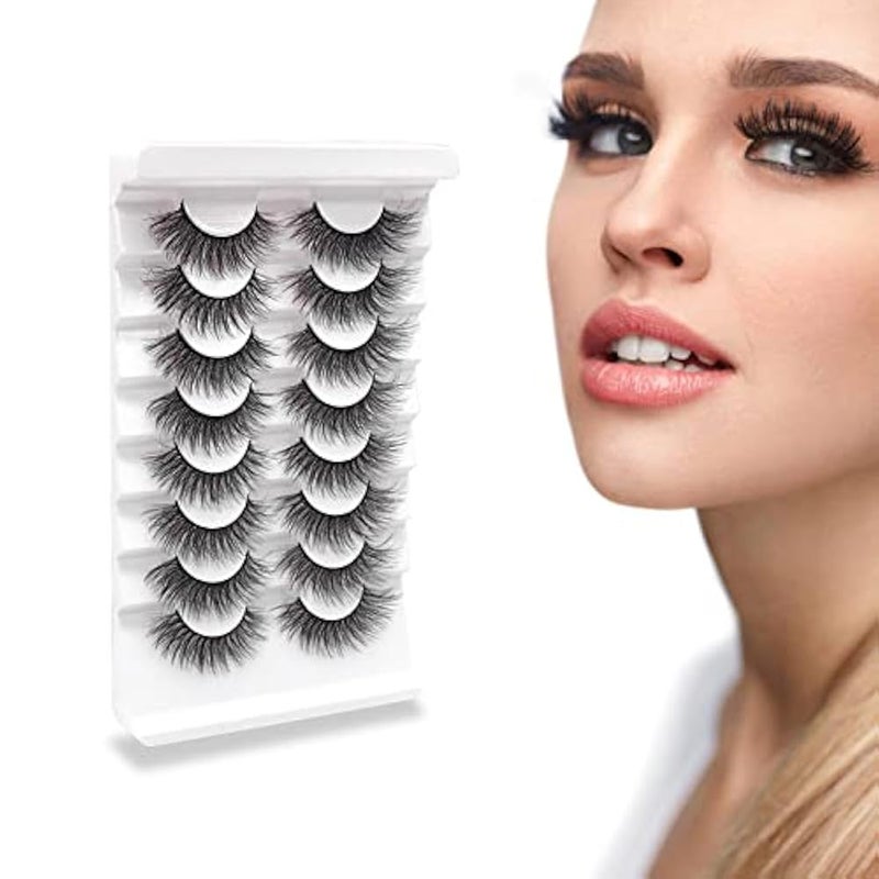 Natural False Lashes 10D Faux Mink Eyelashes Soft Light Volume Handmade Wispy Fake Eyelashes Reusable Eye Lashes Pack 8 Pairs - Image 1