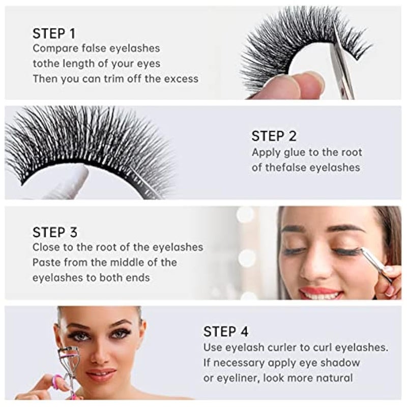 Natural False Lashes 10D Faux Mink Eyelashes Soft Light Volume Handmade Wispy Fake Eyelashes Reusable Eye Lashes Pack 8 Pairs - Image 4