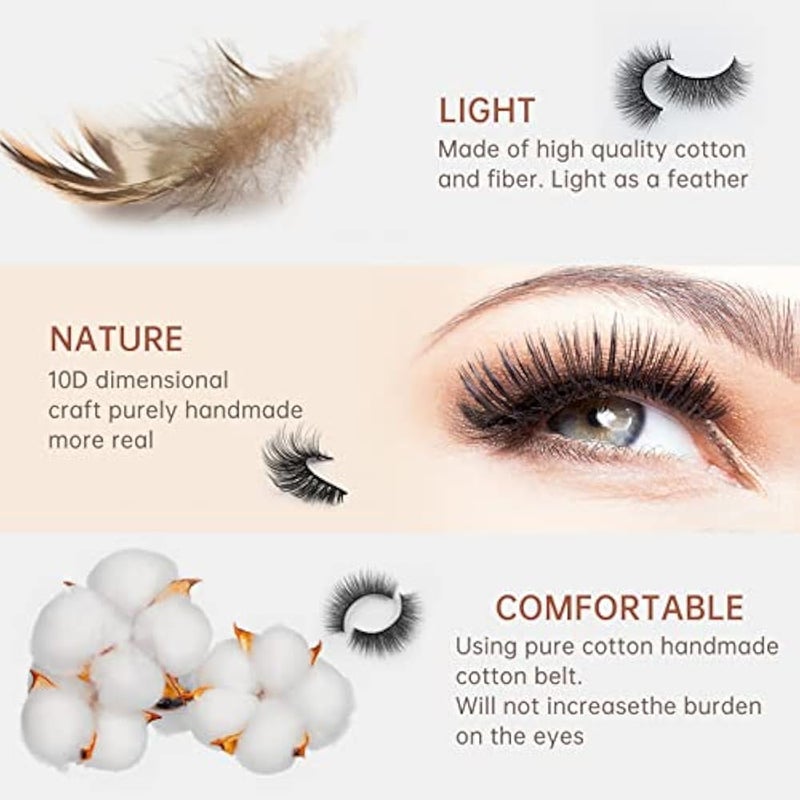 Natural False Lashes 10D Faux Mink Eyelashes Soft Light Volume Handmade Wispy Fake Eyelashes Reusable Eye Lashes Pack 8 Pairs - Image 5