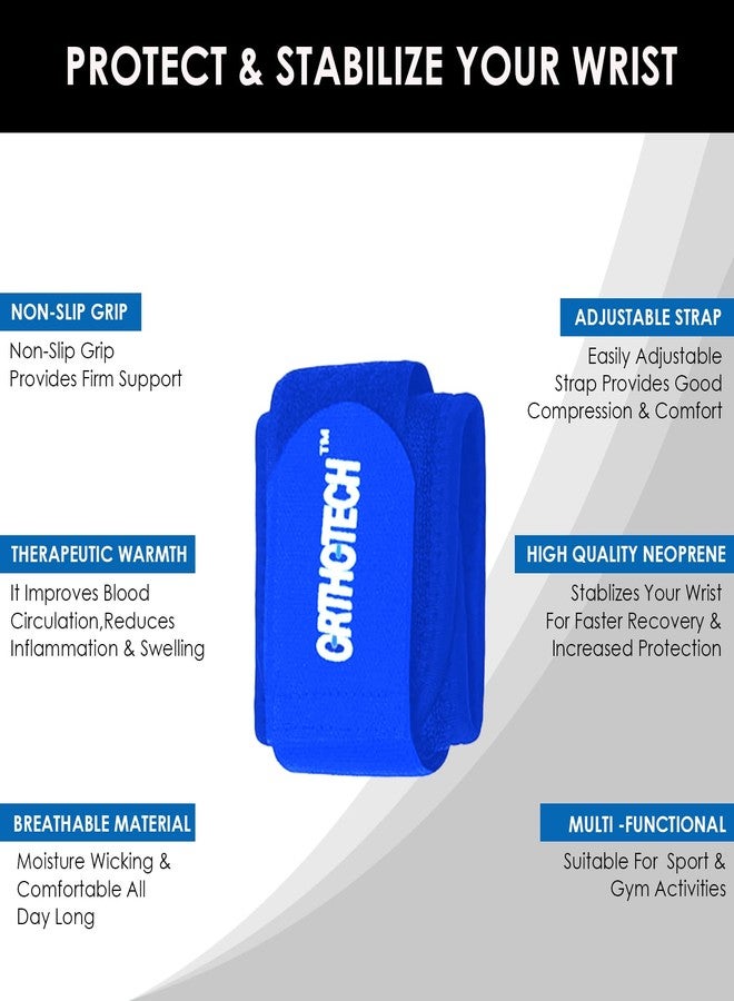 Orthotech Blue Wrist Support Wrap | Adjustable Compression Wrist Strap with Velcro Closure. (Blue) - Image 4