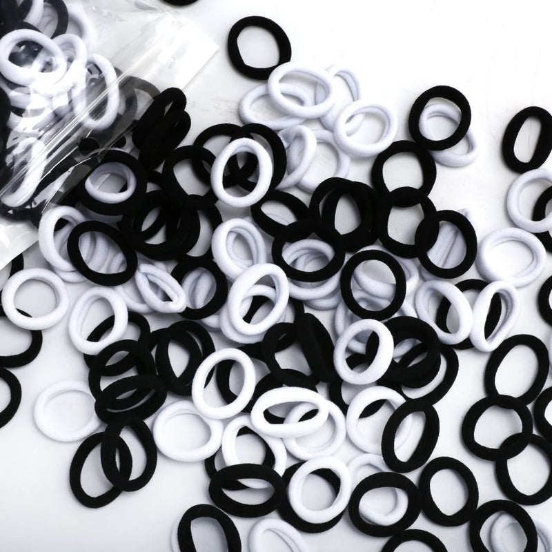BAOLI 200PCS Cotton Toddler Hair Ties for Girls and Kids, Seamless Baby Hair Bands and Ties, Small Elastics Ponytail Holders,1 Inch in Diameter, Black and White by BAOLI - Image 1