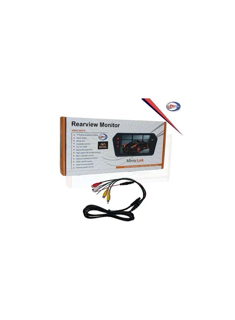 رويال ROYAL - نظام مساعدة وقوف السيارات مقاس 7 بوصات، مرآة كاملة الوضوح 1080 بكسل تعمل باللمس وشاشة LED للرؤية الخلفية مع مشغل صوت/فيديو وبطاقة USB SD بلوتوث (أسود) - Image 4