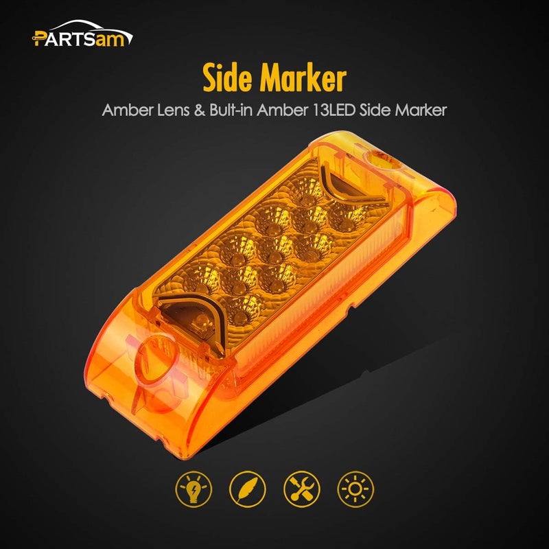 Partsam 2Pcs 6" Amber 13 LED Reflective Rectangle Side Marker Clearance Light [DOT Approved], 6x2 Turn Siganals LED Marker lights for Trailer Truck RV Camper Motorhome, 12V - Image 2