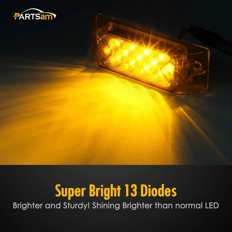 Partsam 2Pcs 6" Amber 13 LED Reflective Rectangle Side Marker Clearance Light [DOT Approved], 6x2 Turn Siganals LED Marker lights for Trailer Truck RV Camper Motorhome, 12V - Image 3