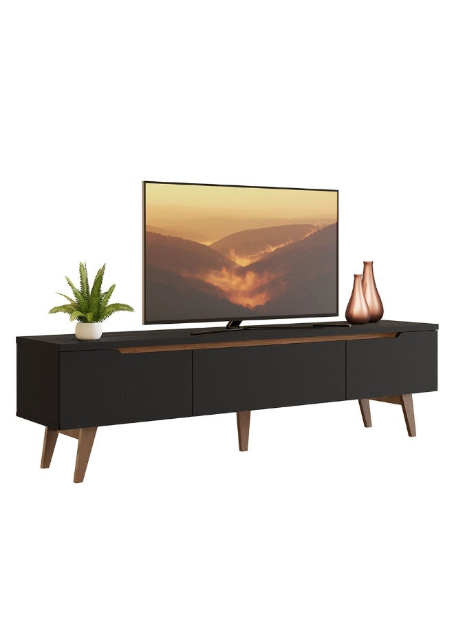 ماديسا حامل تلفزيون مع بابين ودرج واحد، لأجهزة التلفزيون حتى 75 بوصة، خشب، 180 عرض × 50 ارتفاع × 36 عمق سم - أسود - Image 2