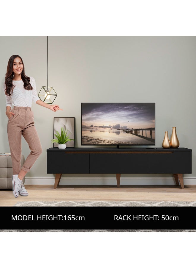 ماديسا حامل تلفزيون مع بابين ودرج واحد، لأجهزة التلفزيون حتى 75 بوصة، خشب، 180 عرض × 50 ارتفاع × 36 عمق سم - أسود - Image 4