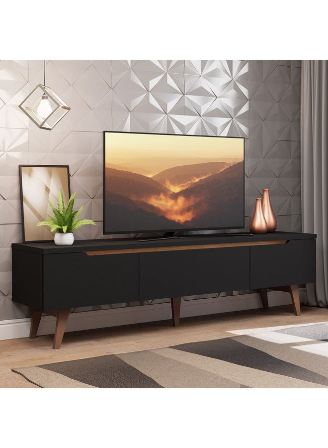 ماديسا حامل تلفزيون مع بابين ودرج واحد، لأجهزة التلفزيون حتى 75 بوصة، خشب، 180 عرض × 50 ارتفاع × 36 عمق سم - أسود - Image 1