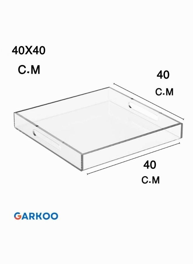 Garkoo Acrylic Serving Tray Size 40 x 40 cm - Spill Resistant - Traditional Coffee Table Decorative Organizer with Handles - Image 3