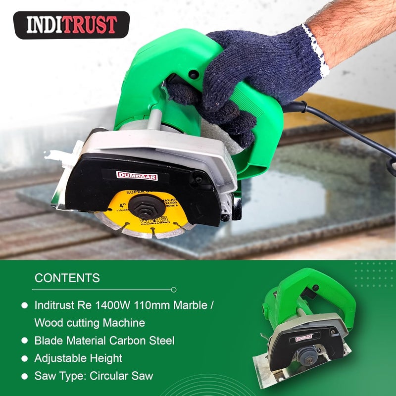 Inditrust Dumdaar Flat Wood/Marble cutting machine 1400W with 1pc Wood Cutting blade set Handheld Tile Cutter 110mm (GREEN) - Image 5