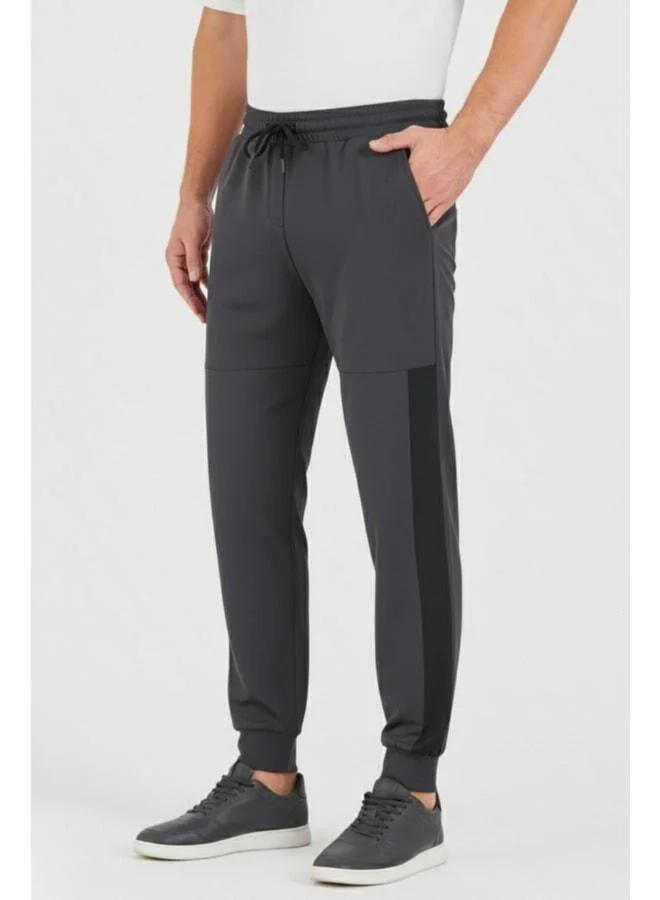 mmetalic Men's Anthracite Standard Fit Regular Cut Jogger Sweatpants with Ribbed Cuffs and Pockets