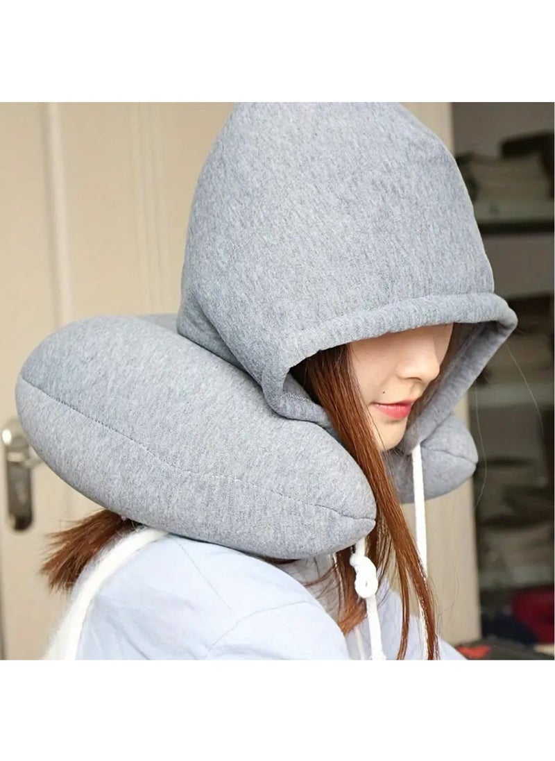 Hihonor - Cozy Travel Companion - Soft, Particle-Filled, Hooded U-Shaped Neck Pillow for Comfortable Airplane Naps, Relaxing Car Rides, and Peaceful Bus Trips (Black) - Image 1