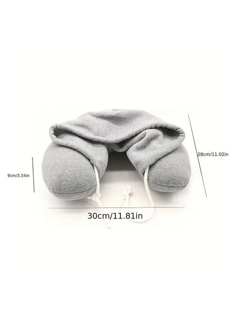 Hihonor - Cozy Travel Companion - Soft, Particle-Filled, Hooded U-Shaped Neck Pillow for Comfortable Airplane Naps, Relaxing Car Rides, and Peaceful Bus Trips (Black) - Image 1