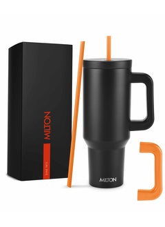 Milton Milton 40 oz Tumbler with Dual Removable Handles and Straws, Double Walled Vacuum Insulated Travel Mug, Keeps Drinks Hot for 12 Hours, Cold for 24 Hours, Stainless Steel Water Bottle, Venus, Black 