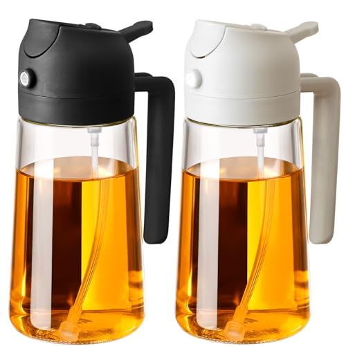 SWEET VIEW 2PCS Oil Sprayer for Cooking, 16oz/470ml 2 In 1 Glass Olive Oil Sprayr & pourer for Kitchen, Air Fryer, Cooking, Salad, BBQ (Black,White) - Image 1