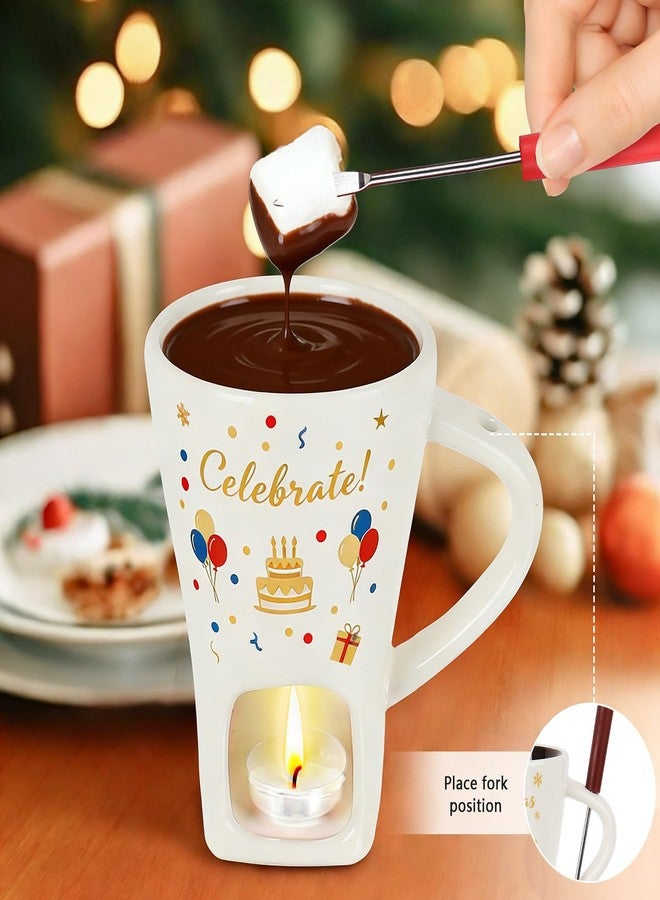 HANEVEAR Chocolate Fondue Mug, Mini Personal Chocolate Melting Mug with 2 Forks and 2 Tealights, Ceramic Fondue Cup for Cheese, Butter - Birthday Gift, Date Night & Wedding Celebrations (Red) - Image 5