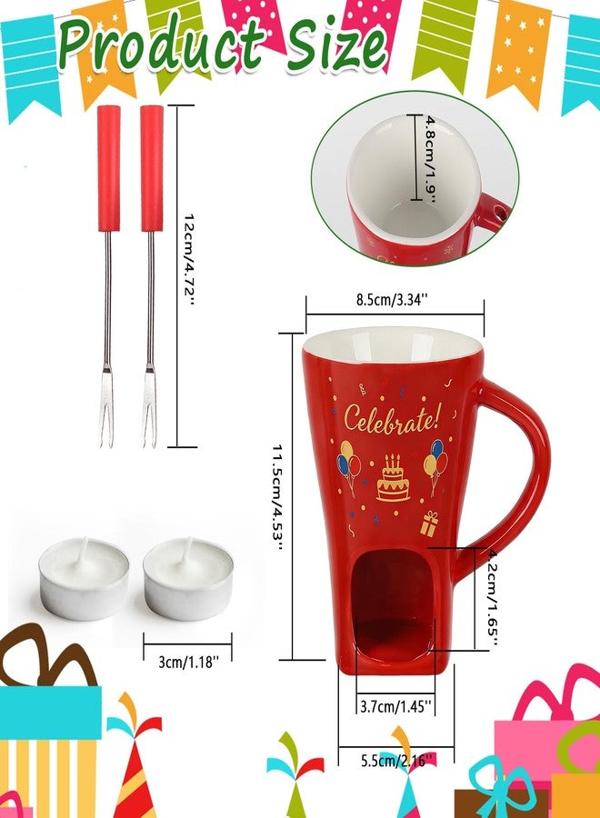 HANEVEAR Chocolate Fondue Mug, Mini Personal Chocolate Melting Mug with 2 Forks and 2 Tealights, Ceramic Fondue Cup for Cheese, Butter - Birthday Gift, Date Night & Wedding Celebrations (Red) - Image 4