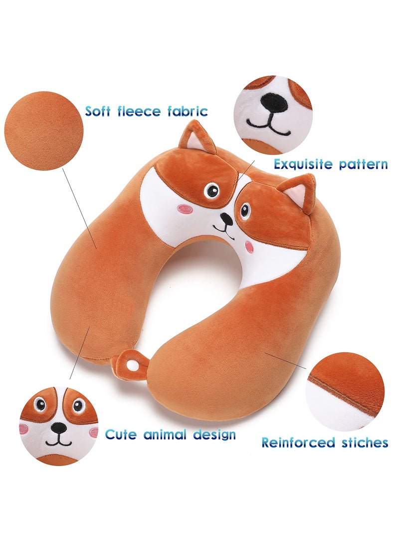 SYOSI Travel Pillow for Kids and Adults, Lovely Animal Memory Foam Neck Pillow with Soft Fleece Cover and Eye Mask Set, Airplane Pillow Travel Kit with Drawstring Organizer Bag, Machine Washable (Puppy)  - Image 2