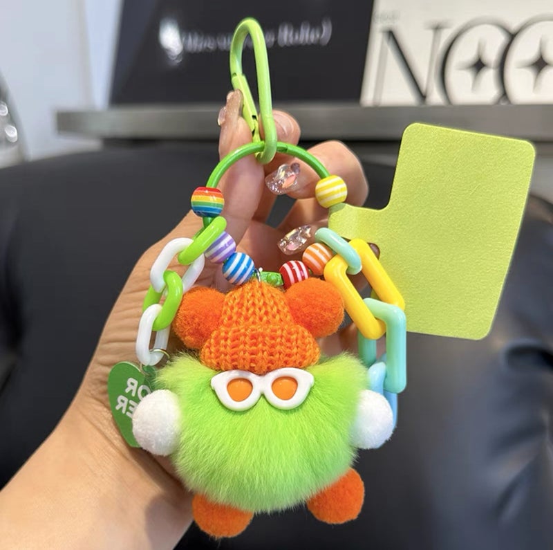 Purely Handmade Rex Rabbit Fur Coal Ball Monster Doll Pendant DIY Keychain Doll Bag Backpack Phone Charm - Image 1