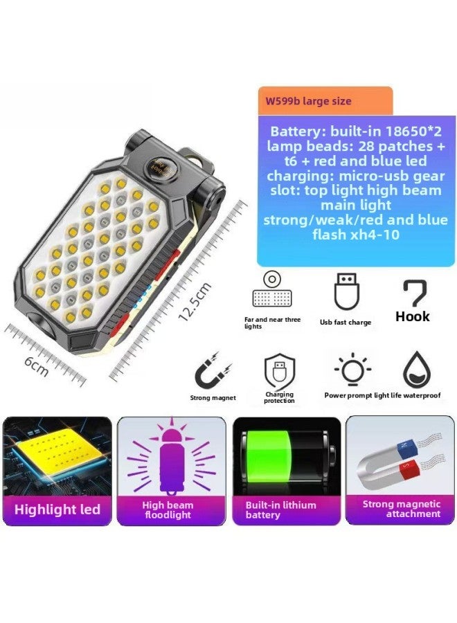 مصباح عمل COB مزود بشاحن USB LED مع خطاف مغناطيسي وشاشة عرض للطاقة ومصباح يدوي للطوارئ ومصباح فحص 