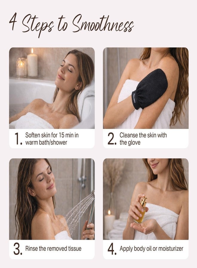 Fundrem Exfoliating Gloves 2 Pcs, Korean Exfoliating Mitt, Body Scrub for Dead Skin Remover, Exfoliating Body Scrubber for Bath Shower, Body Exfoliator Scrubber, Moroccan Exfoliate Glove, Women Men (Black - Image 5