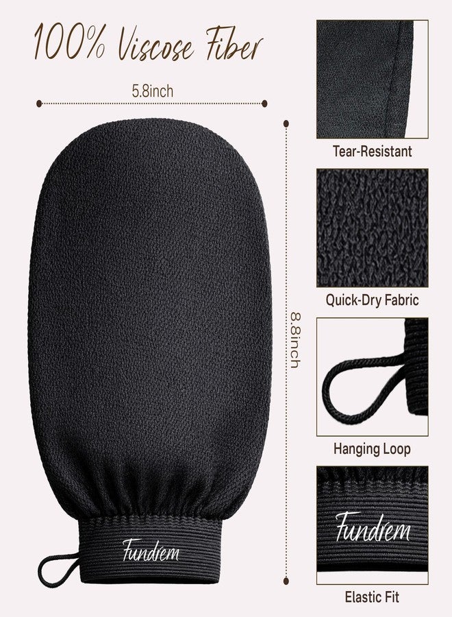 Fundrem Exfoliating Gloves 2 Pcs, Korean Exfoliating Mitt, Body Scrub for Dead Skin Remover, Exfoliating Body Scrubber for Bath Shower, Body Exfoliator Scrubber, Moroccan Exfoliate Glove, Women Men (Black - Image 4