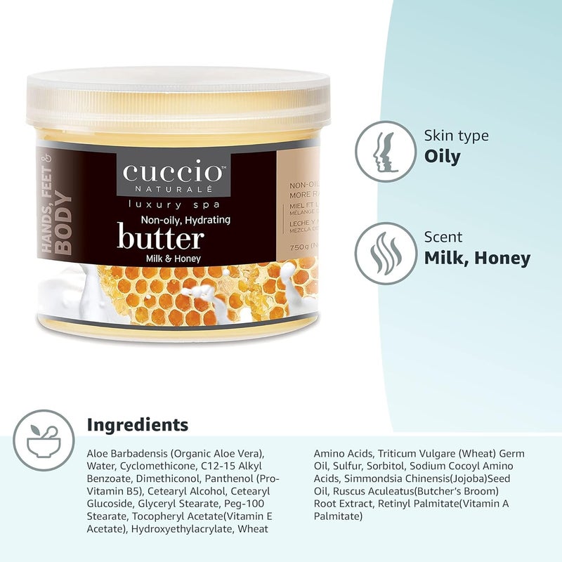 Cuccio Naturale Milk and Honey Butter Blend â€“ Ultra Moisturizing Cream for Hands, Feet, and Body â€“ 26 Ounces - Image 2