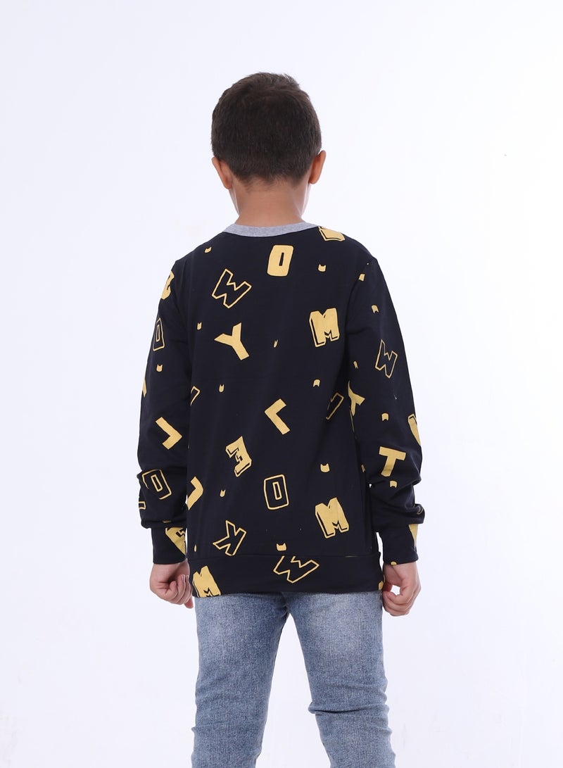 بيبو بلوزة للأولاد مطبوعة بأكمام طويلة_اسود - Image 3
