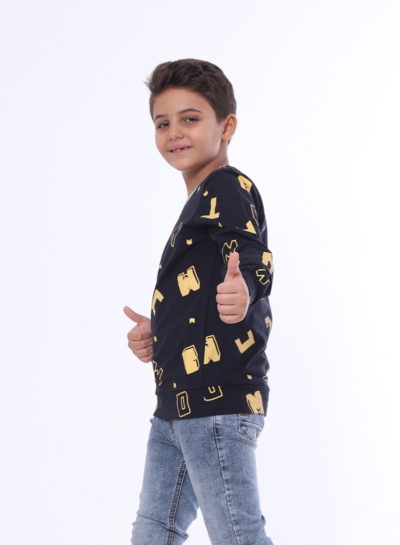 بيبو بلوزة للأولاد مطبوعة بأكمام طويلة_اسود - Image 2