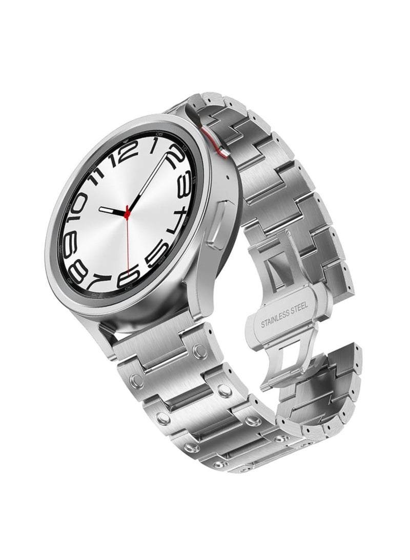 عام الأربطة المتوافقة مع سامسونج جالاكسي ووتش 6 كلاسيك ستراب 47 ملم مع إغلاق فراشة معدني، من الفولاذ المقاوم للصدأ للرجال والنساء، النشيطين 2، جالاكسي ووتش 4 كلاسيك / 5 برو / 6 5 4، 46 ملم، 45 ملم، 44 ملم، 43 ملم، 42 ملم، 40 ملم. - Image 1