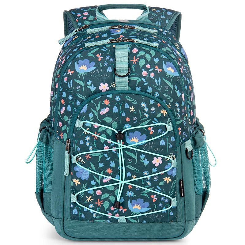 Choco Mocha Floral Backpack for Teen Girls, Travel School Backpack for Girls Middle School Large Bookbag 18 Inch, Green - Image 1