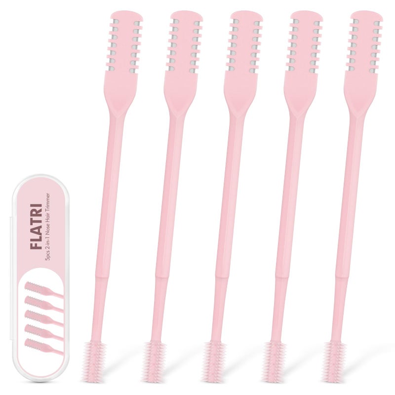FLATRI 5PCS 2-in-1 Nasal Hair Cutter, 360Â° Rotating Nose Hair Trimmer Double Sided, Portable Nose Trimmer Manual for Women and Men(Pink) - Image 1