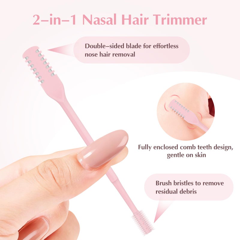 FLATRI 5PCS 2-in-1 Nasal Hair Cutter, 360Â° Rotating Nose Hair Trimmer Double Sided, Portable Nose Trimmer Manual for Women and Men(Pink) - Image 2